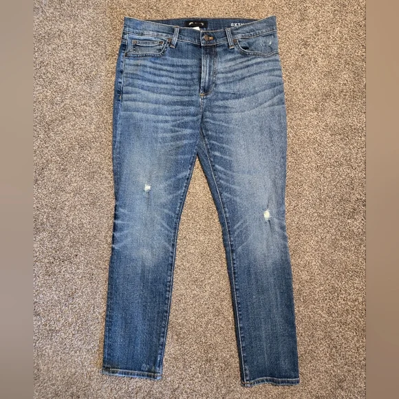 Madewell stretchy distressed blue denim skinny jeans size 33 in great condition - Picture 2 of 7